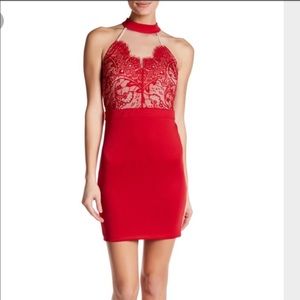 NWT Trixxi Red Bodycon Slim Scuba LaceHalter Dress